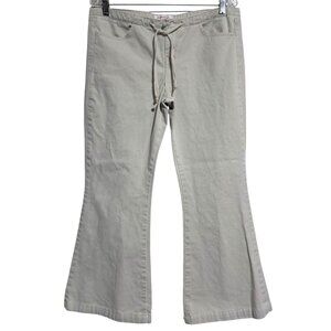 Xhilaration Pants Womens Size 11 Cropped Flared Drawstring Khaki Beige Cotton Ca